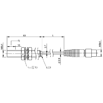 DPI M08 PNP NO P4mm quasi noyé lg60mm Laiton 10-30Vdc / M08 3P+C0.3m-Lire la description