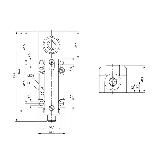DPI Rect. PNP NO+NF P40mm non noyé 40x40x132.5mm PBT / M12 4P-Lire la description