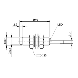 DPI M08 PNP NO P2,5mm non noyé lg30(27,5)mm Inox / Câble 2m PUR-Lire la description