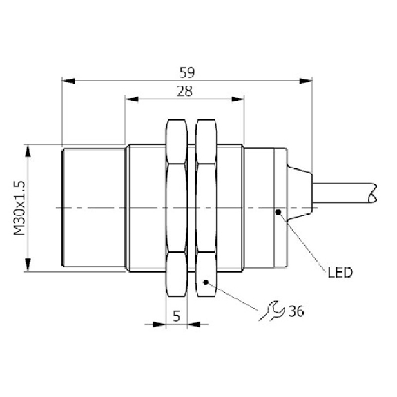 DPI M30 PNP NO+NF P20mm non noyé 59(28)mm Laiton / Câble 2m PVC-Lire la description