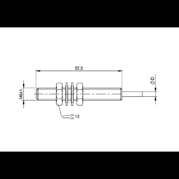 DPI HT M08 PNP NO P2mm noyé lg55,5mm -25/+120°C Inox / Câble 10m PTFE-Lire la description