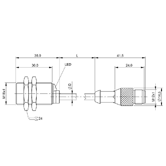 DPI M18 ANA 0-10V P1-5mm noyé lg36mm Laiton / M12 4P+C0.2m PUR-Lire la description