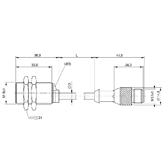 DPI M18 ANA 0-10V P1-5mm noyé lg36mm Laiton / M12 4P+C0.2m PUR-Lire la description