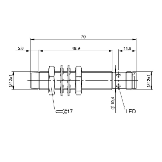 DPI M12 PNP NO+NF P4mm non noyé lg70(48.9)mm Inox 10-30Vdc / M12 4P-Lire la description