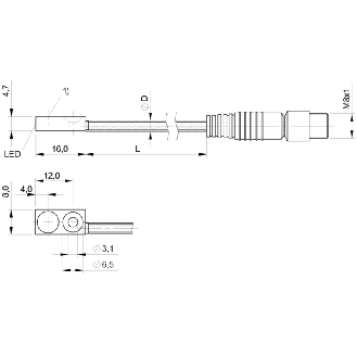 DPI Rect. PNP NO P2mm noyé 8x4.7x16mm Laiton / M08 3P+C0.2m Silicone-Lire la description