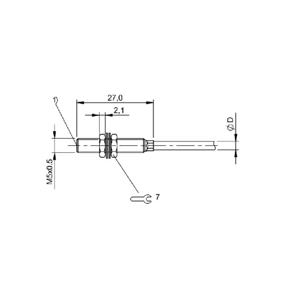 DPI HT M05 PNP NO P0,5mm noyé lg27mm Inox +120 °C / Câble 2m Silicone-Lire la description