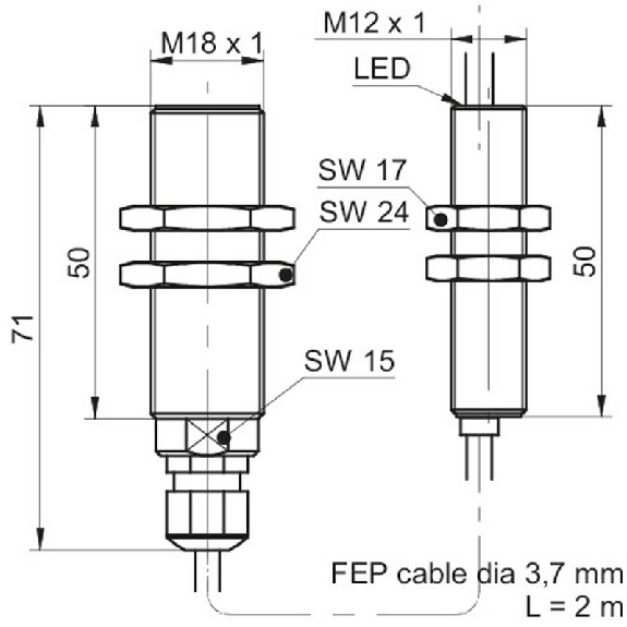 DPI HT M18 PNP NO P5mm noyé lg70mm 10-30Vdc / Ampli + Câble 2m-Lire la description