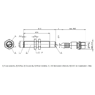 DPC M12 PNP NO P4mm noyé lg61(49)mm Inox / M12 4P+C0.3m PUR-Lire la description