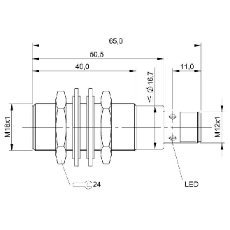 DPI M18 PNP NO P5mm noyé lg65(40)mm Laiton 10-30Vdc / M12 4P-Lire la description