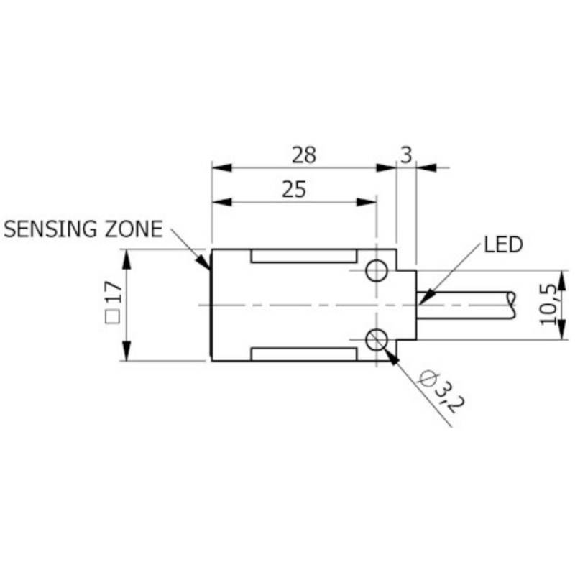 DPI Rect. PNP NO+NF P5mm noyé 17x17x31mm 10-30Vdc / Câble 2m PVC-Lire la description