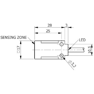 DPI Rect. PNP NO+NF P5mm noyé 17x17x31mm 10-30Vdc / Câble 2m PVC-Lire la description