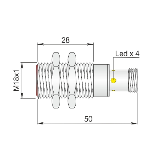 DPI M18 PNP NF P5mm noyé lg50(28)mm Laiton 10-30Vdc / M12 4P-Lire la description