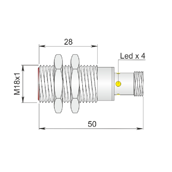 DPI M18 PNP NF P5mm noyé lg50(28)mm Laiton 10-30Vdc / M12 4P-Lire la description