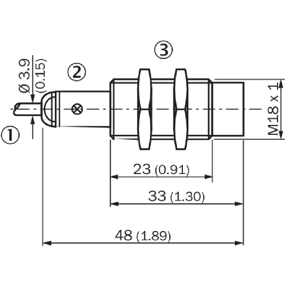 DPI M18 PNP NF P8mm non noyé lg48(23)mm Laiton / Câble 2m PVC-Lire la description