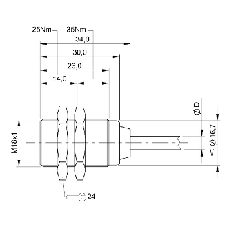 DPI HP M18 PNP NO P5mm noyé 34(26)mm Laiton IP68 10bar / Câble 3m PVC-Lire la description