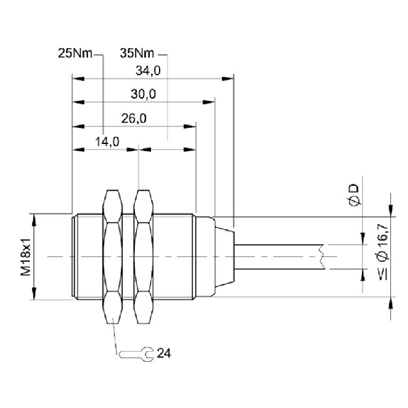 DPI HP M18 PNP NO P5mm noyé 34(26)mm Laiton IP68 10bar / Câble 3m PVC-Lire la description
