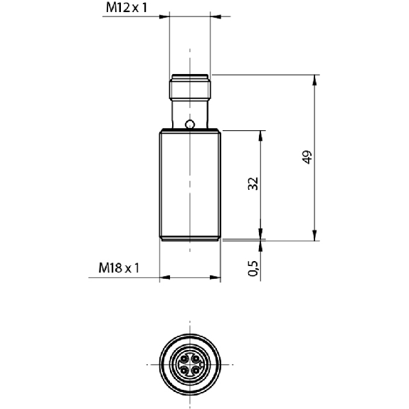 DPI M18 PNP NO+NF P5mm noyé 49(32)mm Laiton 10-30Vdc M12 4P-Lire la description