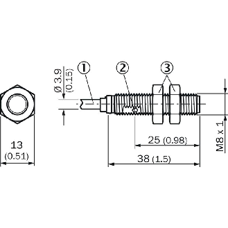 DPI M08 PNP NO P1,5mm noyé lg38mm Laiton 10-30Vdc / Câble 6m PUR-Lire la description