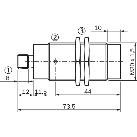 DPI M30 NPN NO P40mm non noyé lg73,5(42)mm Laiton 10-30Vdc / M12 4P-Lire la description