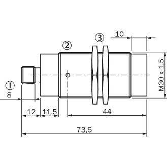 DPI M30 NPN NO P40mm non noyé lg73,5(42)mm Laiton 10-30Vdc / M12 4P-Lire la description