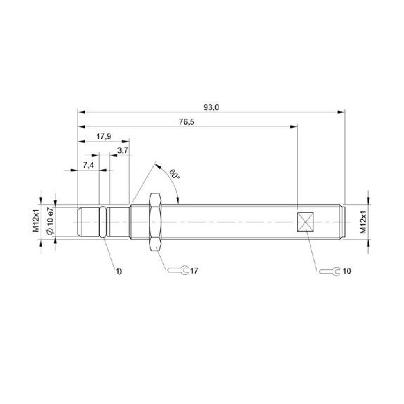 DPI HP M12 PNP NO P1,5mm noyé lg93mm Inox / M12 4P-Lire la description