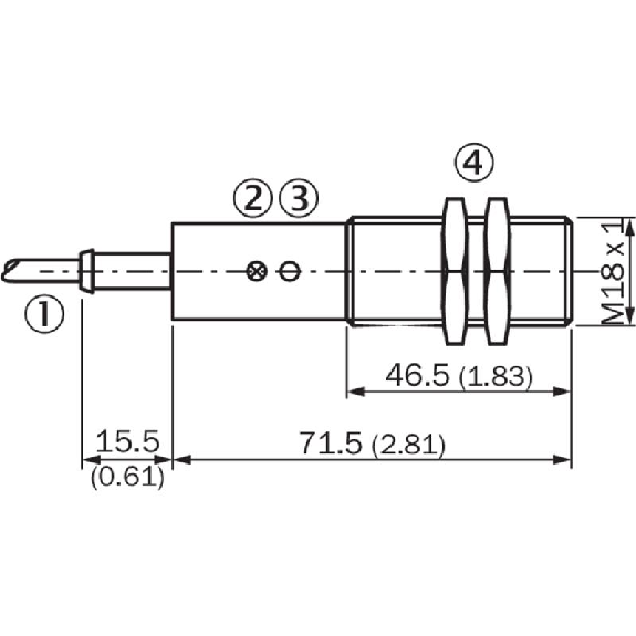 DPC M18 NPN NO+NF P3-8mm noyé Pot. PTFE 10-36Vdc / Câble 2m-Lire la description
