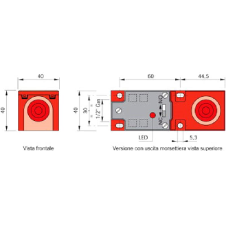 DPI Rect. PNP NO+NF P20mm noyé 40x40x114mm 10-55Vdc / Bornes à vis-Lire la description