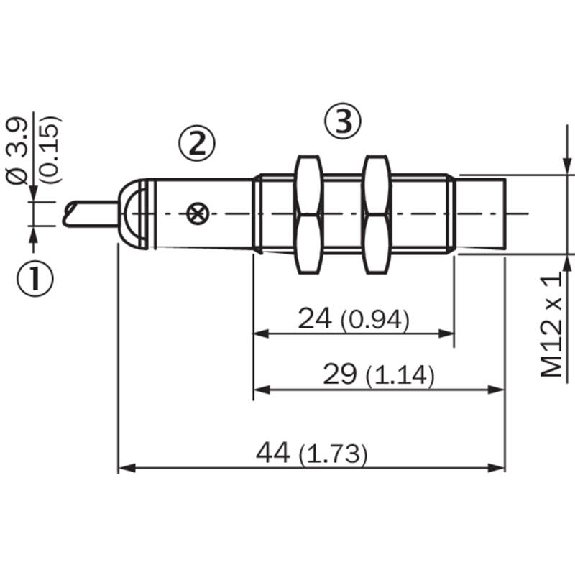 DPI M12 NPN NO P4mm non noyé lg44(24)mm Laiton / Câble 2m PVC-Lire la description