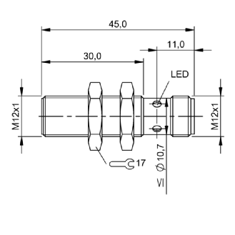 DPI M12 PNP NF P4mm noyé lg45(30)mm Inox HD / M12 4P-Lire la description