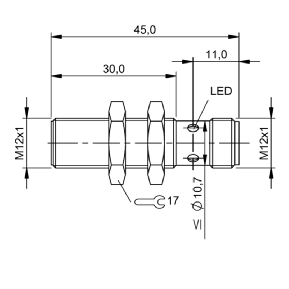 DPI M12 PNP NF P4mm noyé lg45(30)mm Inox HD / M12 4P-Lire la description