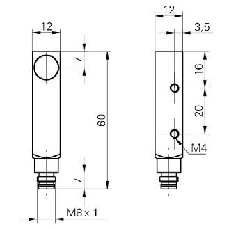 DPI Rect. ANA 4-20mA/0-10Vdc P0-4mm 12x12x60mm 15-30Vdc / M08 4P-Lire la description