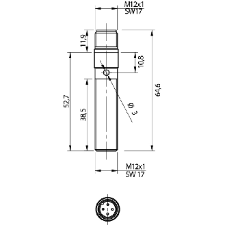 DPI M12 NPN NO+NF P2mm noyé Inox M12 4P-Lire la description