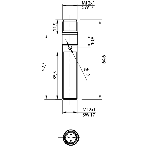 DPI M12 NPN NO+NF P2mm noyé Inox M12 4P-Lire la description