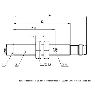 DPC M08 PNP NO P1,5mm noyé lg54(42)mm Inox 11-30Vdc / M08 3P-Lire la description