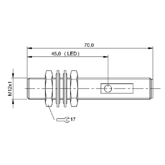DPI M12 PNP NO+NF P1.5mm noyé lg70mm Inox 10-30Vdc / M12 4P-Lire la description