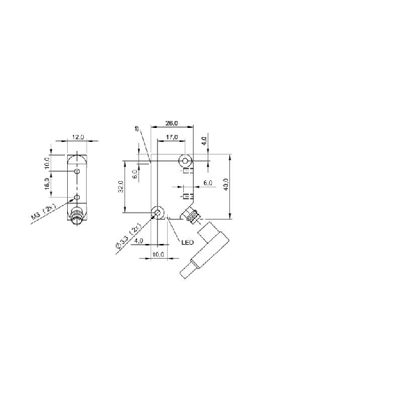 DPI Rect. PNP NO P2mm noyé 26x40x12mm 10-30Vdc / M08 3P-Lire la description