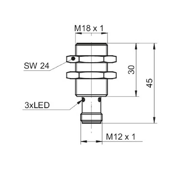 DPI M18 NPN NF P12mm noyé lg45(30)mm Laiton 6-36Vdc / M12 4P-Lire la description