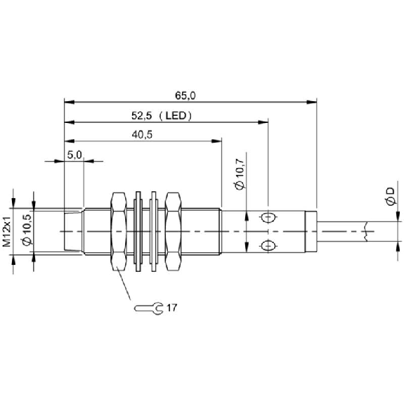 DPI M12 ANA 0-10V P1-4mm lg65(30.5)mm Laiton / Câble 3m PUR-Lire la description