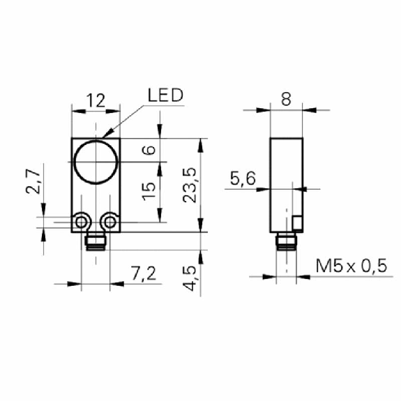 DPI Rect. PNP NF P4mm noyé 12x8x23.5mm 10-30Vdc / M05 4P-Lire la description