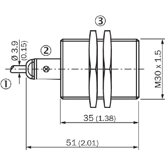 DPI M30 PNP NO P10mm noyé lg51(35)mm Laiton 10-30Vdc / Câble 2m PVC-Lire la description