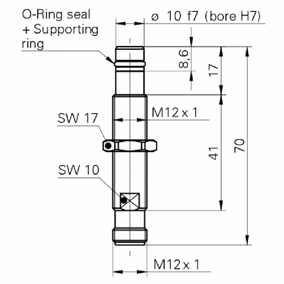 DPI HP M12 PNP NO P2mm noyé lg70mm Inox 500bar 10-30Vdc / M12 4P-Lire la description