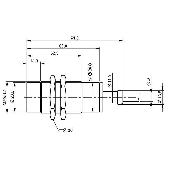 DPI HT M30 PNP NO+NF P15mm non noyé lg91(39.5)mm 120°C / Câble 5m-Lire la description
