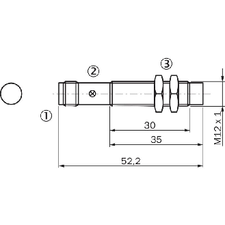 DPI M12 PNP NF P8mm non noyé lg52,2(30)mm Laiton 10-30Vdc / M12 4P-Lire la description