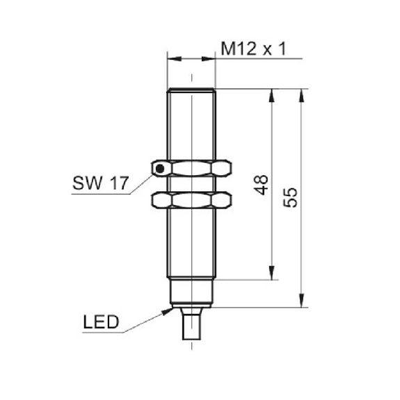 DPI M12 NPN NO P4mm noyé lg55mm Inox IP68/69K WD / Câble 2m PUR-Lire la description