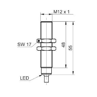 DPI M12 NPN NO P4mm noyé lg55mm Inox IP68/69K WD / Câble 2m PUR-Lire la description