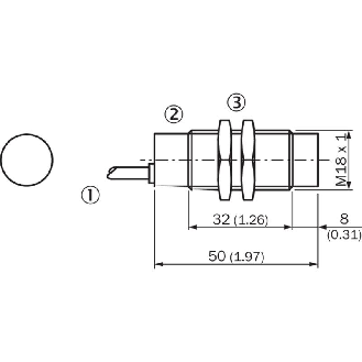 DPI M18 PNP NF P8mm non noyé lg50(32)mm Laiton / Câble 5m PVC-Lire la description