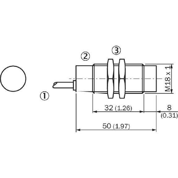 DPI M18 PNP NF P8mm non noyé lg50(32)mm Laiton / Câble 5m PVC-Lire la description