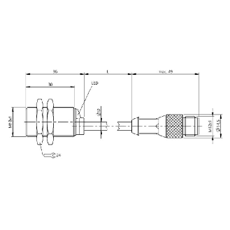 DPI M18 ANA 0-10V P1-5mm noyé lg36mm Laiton / M12 4P+C1.5m PUR-Lire la description