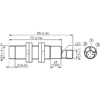 DPC M18 PNP NO+NF P3-12mm non noyé Pot. Plast. 10-36Vdc / M12 4P-Lire la description