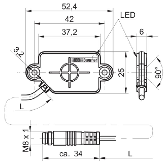 DPC Rect. Push-Pull P12mm noyé 25*52*6mm 10-30VDC / M08 3P+C0.2m-Lire la description